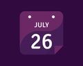 26 July, July 26 icon Single Day Calendar Vector illustration