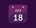 18 July, July 18 icon Single Day Calendar Vector illustration