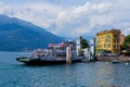 July 2019, Lake Como, Milan, Italy. Ferry leaving harbour. Summer sunny day.