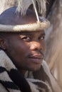 04 July, 2015 - Lesedi, South Africa. Man with ethnic accessories. Tribal leader.