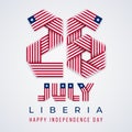 July 26, Liberia Independence Day congratulatory design with Liberian flag elements. Vector illustration