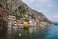 July 8, 2013:Limone sul Garda at dusk, Garda Lake, Brescia province, Lombardy, Italy Royalty Free Stock Photo