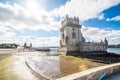 10 July 2017 - Lisbon, Portugal. Belem tower - fortified building on an island in the River Tagus