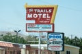 Vintage motel sign for The Trails Motel in downtown Lone Pine California