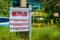 July 30, 2018 Los Gatos / CA / USA - Netflix logo in front of their headquarters situated in Silicon Valley; south San Francisco