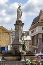 July 22, 2021 Lviv city Ukraine. Svobody Prospekt Lviv. Statue of the Blessed Virgin Mary on Liberty Avenue in Lviv