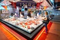 frozen and cold meat for sale in a butcher shop at French market