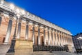 Illuminated building of courthouse Cour de Appel in Lyon, France. Photo taken at blue hour in twilight