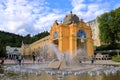 July 12 2020 Marianske Lazne/Marienbad / Czech Republic: the Main colonnade with Singing fountain - small west Bohemian spa town Royalty Free Stock Photo