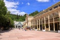 July 13 2020 Marianske Lazne/Marienbad / Czech Republic: the Main colonnade with Singing fountain - small west Bohemian spa town Royalty Free Stock Photo