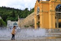 July 12 2020 Marianske Lazne/Marienbad / Czech Republic: the Main colonnade with Singing fountain - small west Bohemian spa town Royalty Free Stock Photo