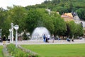 July 12 2020 Marianske Lazne/Marienbad / Czech Republic: the Main colonnade with Singing fountain - small west Bohemian spa town Royalty Free Stock Photo