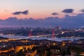 The 15 July Martyrs Bridge or the Bosphorus bridge in Istanbul, Turkey, night view Royalty Free Stock Photo