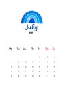 2022 July month calendar template minimalistic design