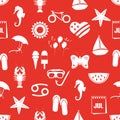 July month theme set of simple icons red seamless pattern eps10