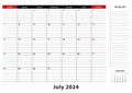 July 2024 Monthly Desk Pad Calendar week starts from sunday, size A3