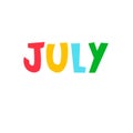 July. Monthly logo. Hand-lettered header on white background