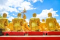 16 July 2020, Nakhon Nayok, Thailand: Golden Buddha statue at Phuttha Utthayan Makha Bucha Anusorn Buddhism Memorial Park,