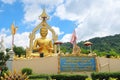 16 July 2020, Nakhon Nayok, Thailand: Golden Buddha statue at Phuttha Utthayan Makha Bucha Anusorn Buddhism Memorial Park,
