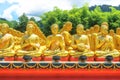 16 July 2020, Nakhon Nayok, Thailand: Golden Buddha statue at Phuttha Utthayan Makha Bucha Anusorn Buddhism Memorial Park,