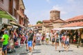 Nesebar old town, local market with souvenir, traditional clothers and a lot of people