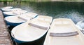 Boat rental for tourists on a mountain lake in the valley of Nuria Royalty Free Stock Photo