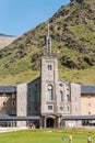 Vall de Nuria Sanctuary hotel building in the catalan pyrenees mountains, Spain. Famous recreation and Royalty Free Stock Photo