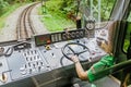 View from the driver cab of an narrow gauge railway, profession and transport concept