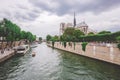 July 23, 2017. Paris, France. Notre dame cathedral from river Seine in Paris. Notre dame cathedral from river Seine Paris, France Royalty Free Stock Photo