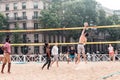 Outdoor open beach volleyball festival on the square near the town hall in Paris