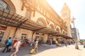 Passengers with suitcases rush to their train at Lyon gare railroad station in Paris Royalty Free Stock Photo