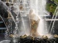 26 of July 2020 - Peterhof, Russia: Statue of Samson tearing the mouth of a lion in the Grand Cascade