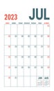 July. Planner 2023 year. English vector vertical template. Week starts on Sunday