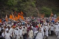 1 July 2016, Pune, India, Saint Dnyaneshwar Maharaj Palkhi with devotee and pilgrims during holy procession in Dive Ghat,