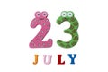 July 23rd. Image of July 23 on white background.