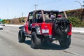July 14, 2019 Redwood City / CA / USA - Jeep Wrangler Unlimited driving on the freeway in San Francisco bay area; the two doors Royalty Free Stock Photo