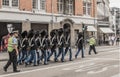 July 9 2018 -Royal guards on the streets of Copenhagen in Copenhagen heading to change the guard at the royal palace in Amalienbor