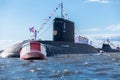 July 21, 2021, Russia, Kronstadt. Diesel boat submarine Dmitrov before the parade Navy in St. Petersburg.