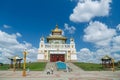 July 25, 2023. Russia, Republic of Kalmykia, Elista, Buddhist temple Golden Abode of Buddha Shakyamuni, against the blue