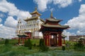 July 25, 2023. Russia, Republic of Kalmykia, Elista, Buddhist temple Golden Abode of Buddha Shakyamuni, against the blue