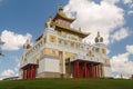 July 25, 2023. Russia, Republic of Kalmykia, Elista, Buddhist temple Golden Abode of Buddha Shakyamuni, bottom view.