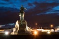 July 21, 2021, Russia, St-Petersburg. Night view of the monument of Peter the Great on horseback. Royalty Free Stock Photo