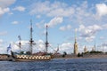 July 21, 2021, Russia, St. Petersburg. view of the Ship-Museum Poltavaand the Peter and Paul Fortress. Royalty Free Stock Photo