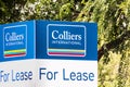 July 21, 2020 San Jose / CA / USA - Colliers International For Lease sign in front of an office building; Colliers International