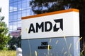 July 31, 2018 Santa Clara / CA / USA - AMD logo at the entrance to the offices located in Silicon Valley, south San Francisco bay