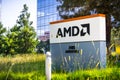 July 31, 2018 Santa Clara / CA / USA - AMD logo at the entrance to the offices located in Silicon Valley, south San Francisco bay Royalty Free Stock Photo
