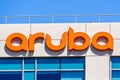 July 29, 2019 Santa Clara / CA / USA - Aruba Networks sign at their HQ in Silicon Valley; Aruba is a Santa Clara, California-based