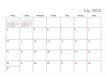 July 2023 simple calendar planner, week starts from Monday