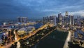 July 21, 2018 - Singapore, Singapore: Singapore Marina Bay Aerial View during blue hour Royalty Free Stock Photo