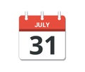 July 31st calendar icon vector. Concept of schedule, business and tasks